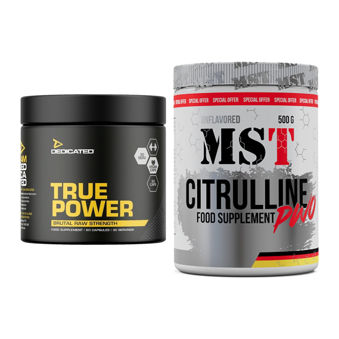 Trainings-Set: Dedicated True Power + MST Citrulline Malat 500g – alle enthaltenen Artikel
