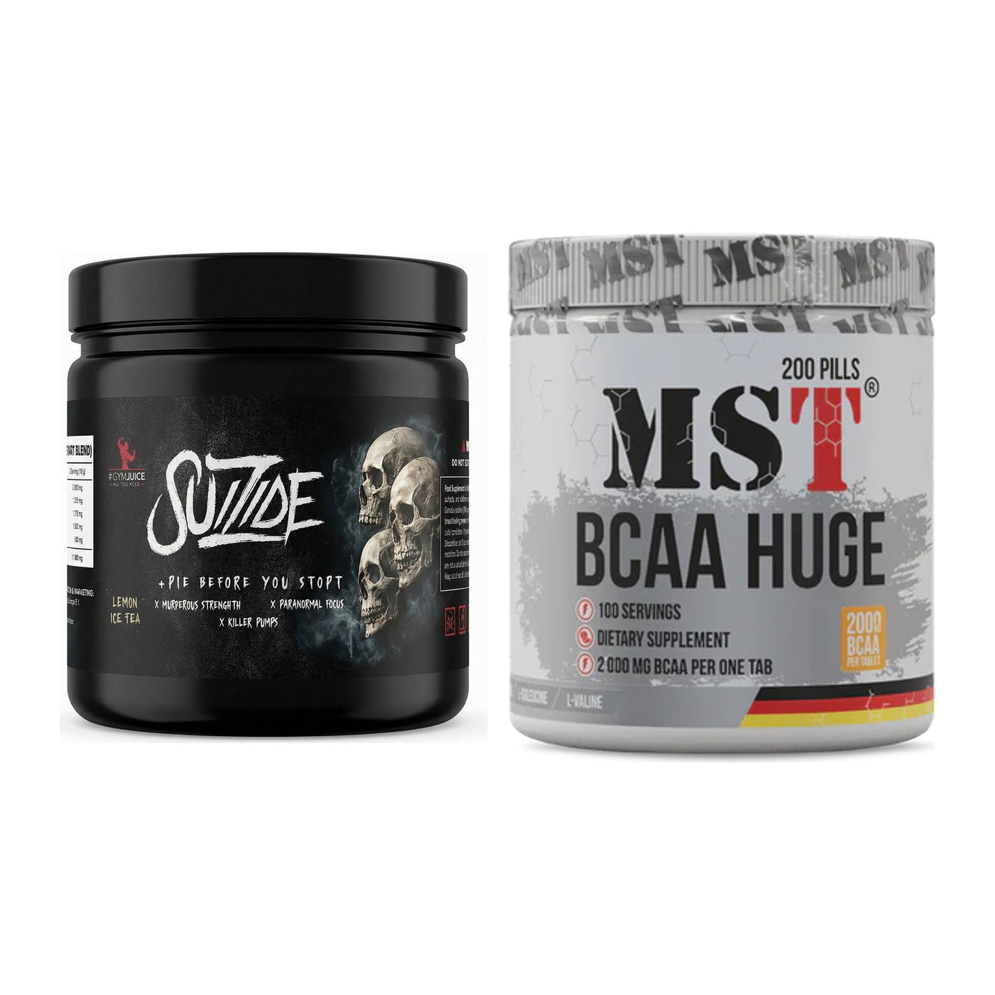 Trainings-Set: #GYMJUICE SUIZIDE Booster + MST BCAA Huge 200 Tabl./ – alle enthaltenen Artikel