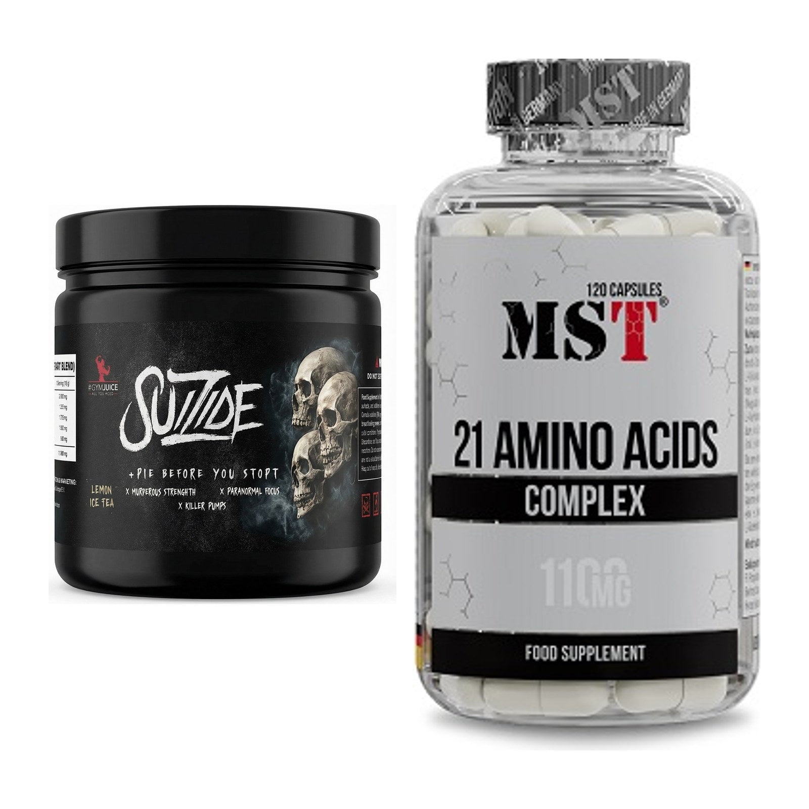 Trainings-Set: #GYMJUICE SUIZIDE Booster + MST 21 Amino Acids – alle enthaltenen Artikel