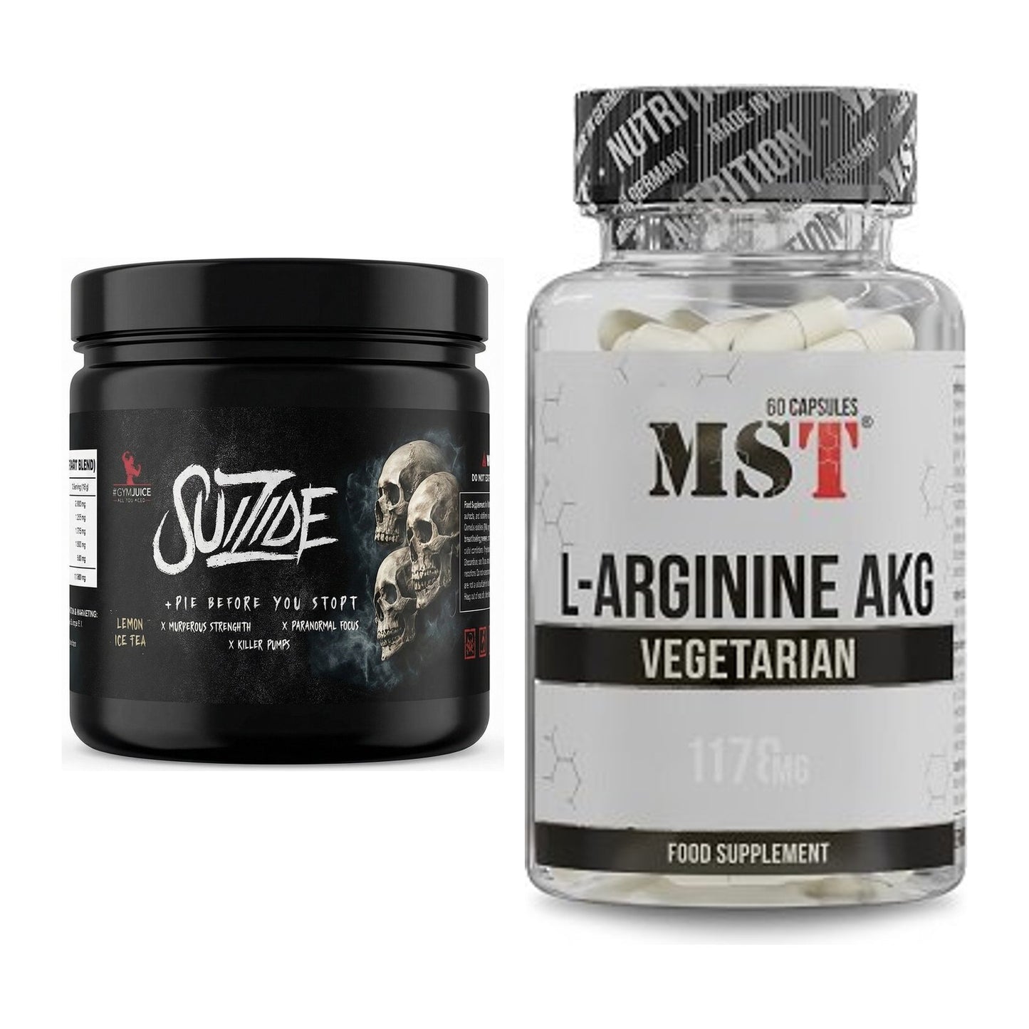 Trainings-Set: #GYMJUICE SUIZIDE Booster + MST Arginin AAKG 1178mg – alle enthaltenen Artikel