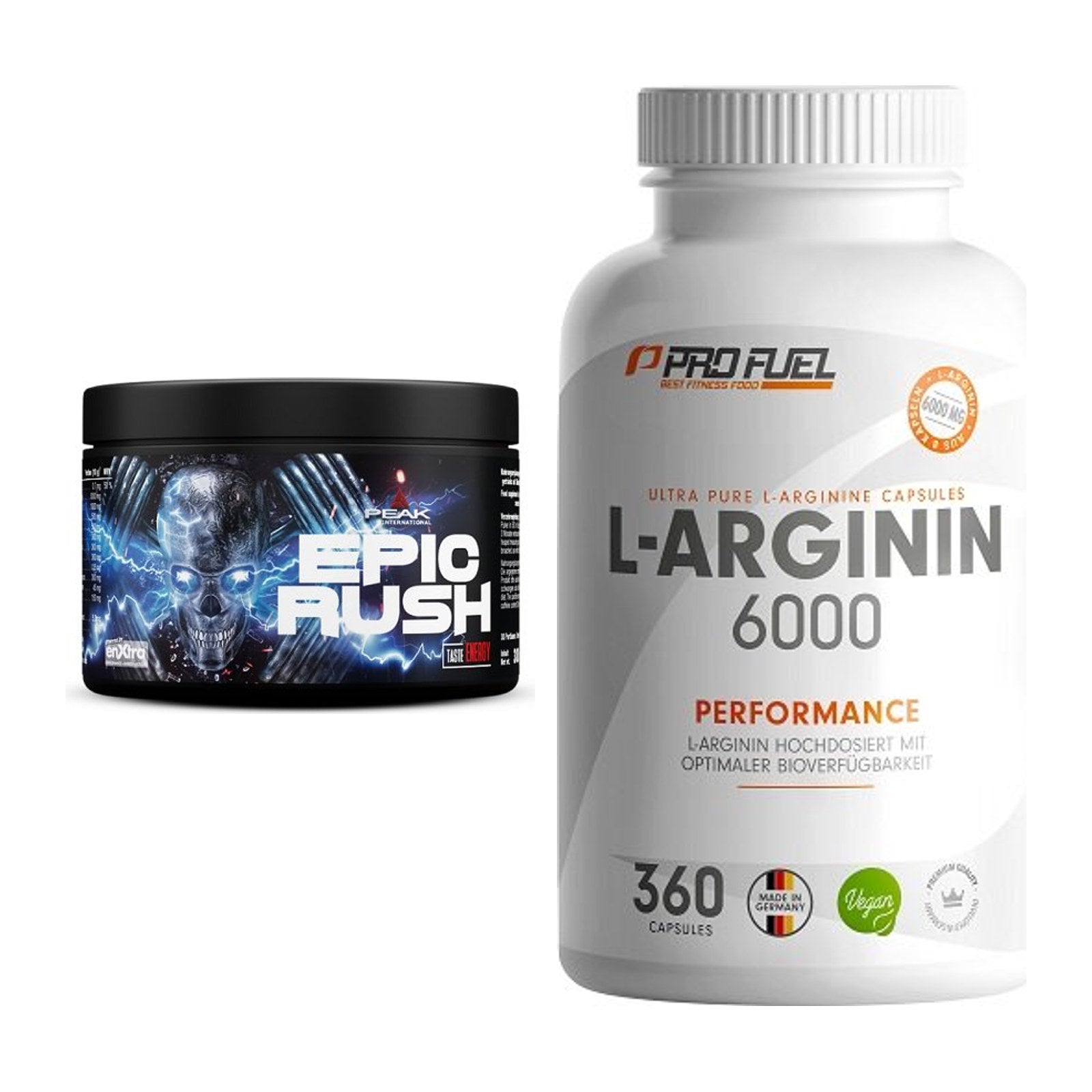 Trainings-Set: Peak Epic Rush + ProFuel L-Arginin 6000 – alle enthaltenen Artikel