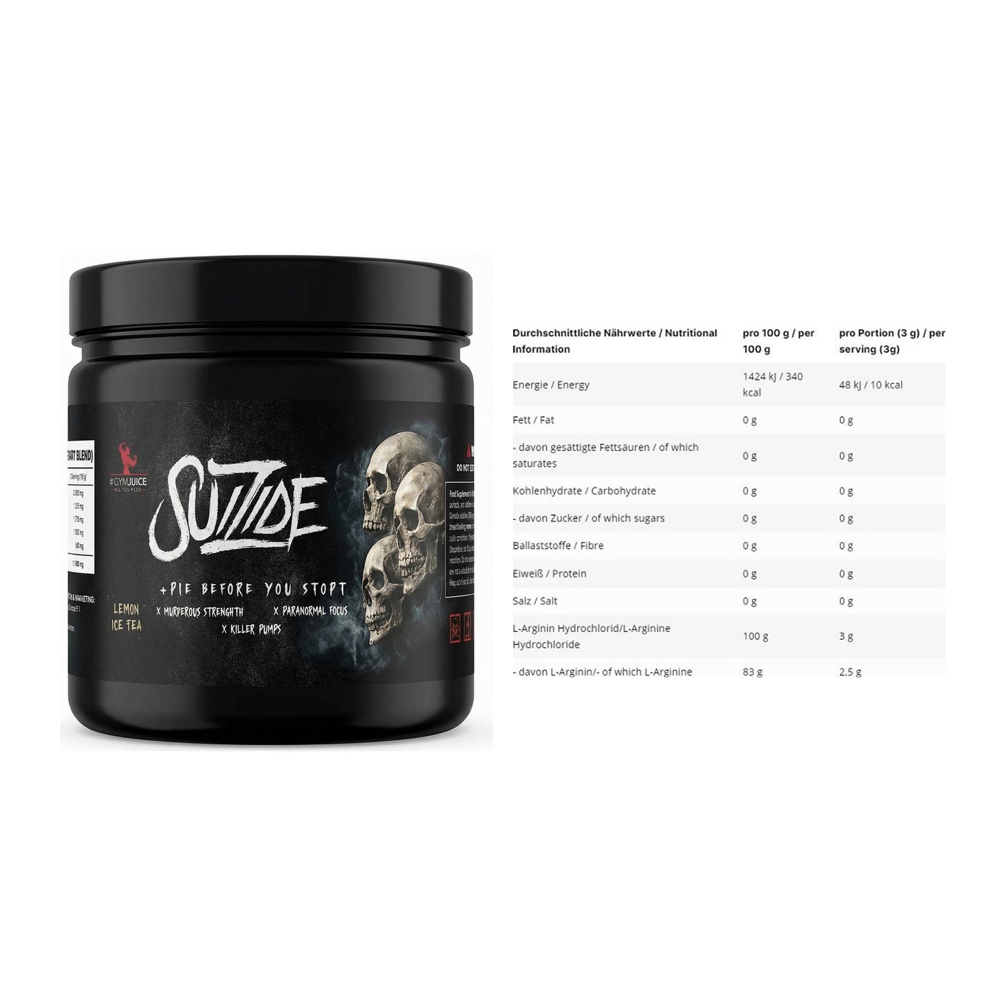 Trainings-Set: #GYMJUICE SUIZIDE Booster + INLEAD L-Arginin HCL – alle enthaltenen Artikel