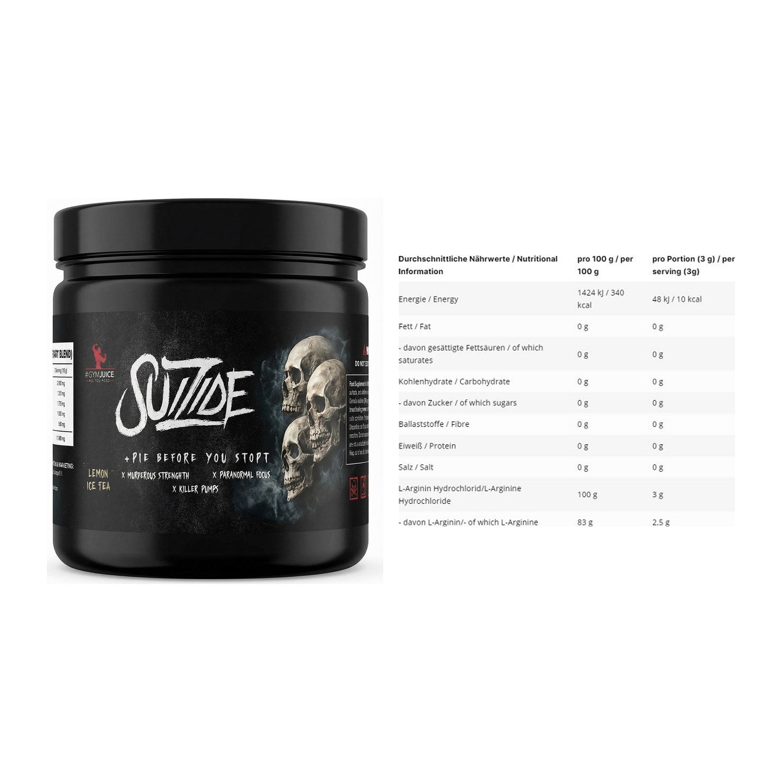 Trainings-Set: #GYMJUICE SUIZIDE Booster + INLEAD L-Arginin HCL – alle enthaltenen Artikel