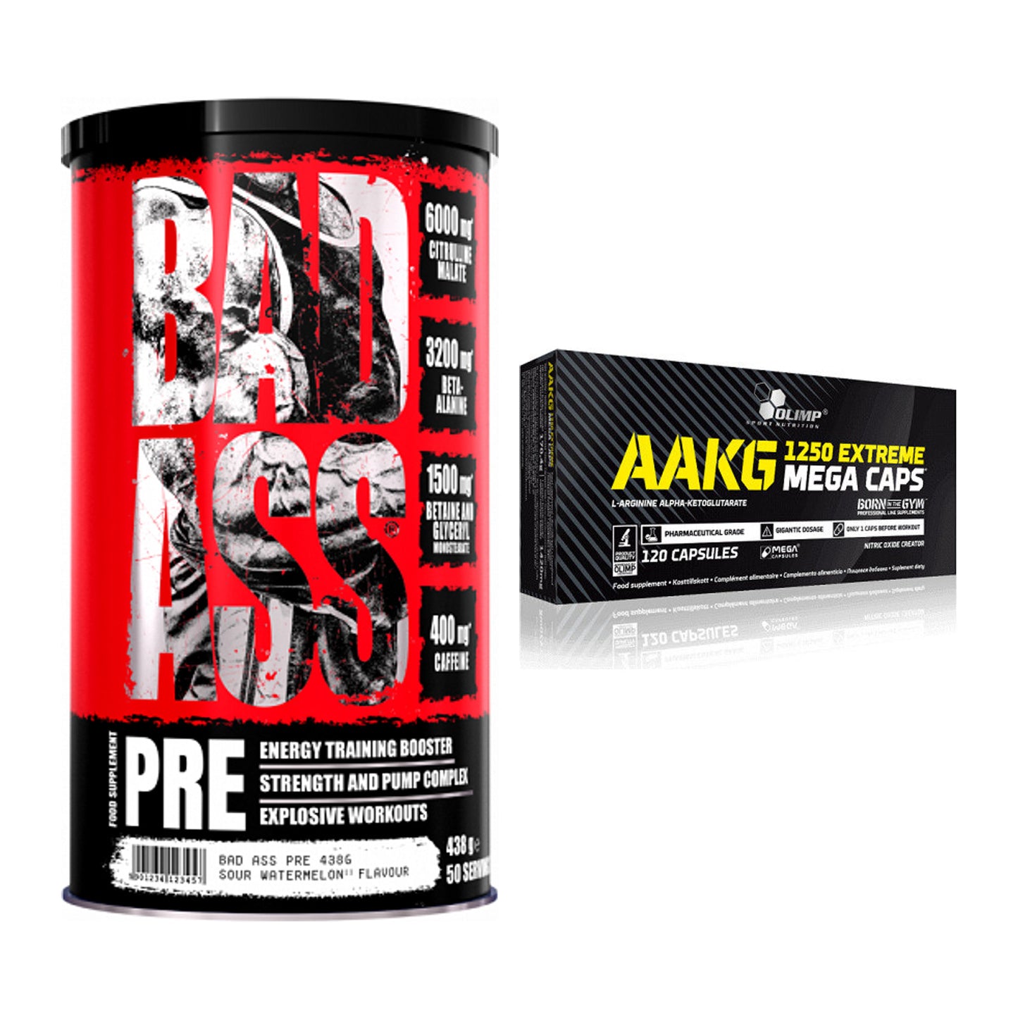 Trainings-Set: BAD ASS Pre + Olimp AAKG Extreme Mega Caps – alle enthaltenen Artikel