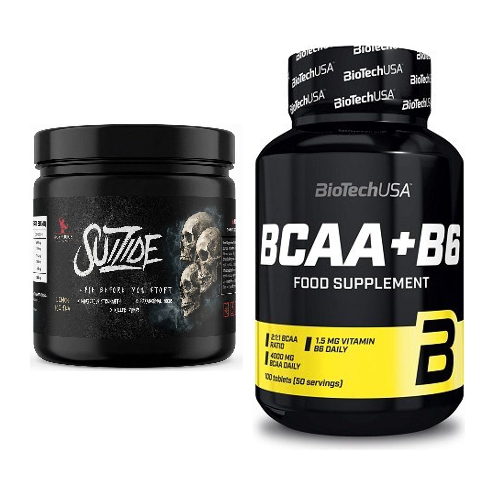 Trainings-Set: #GYMJUICE SUIZIDE Booster + BioTech BCAA+B6 100 Tabl – alle enthaltenen Artikel