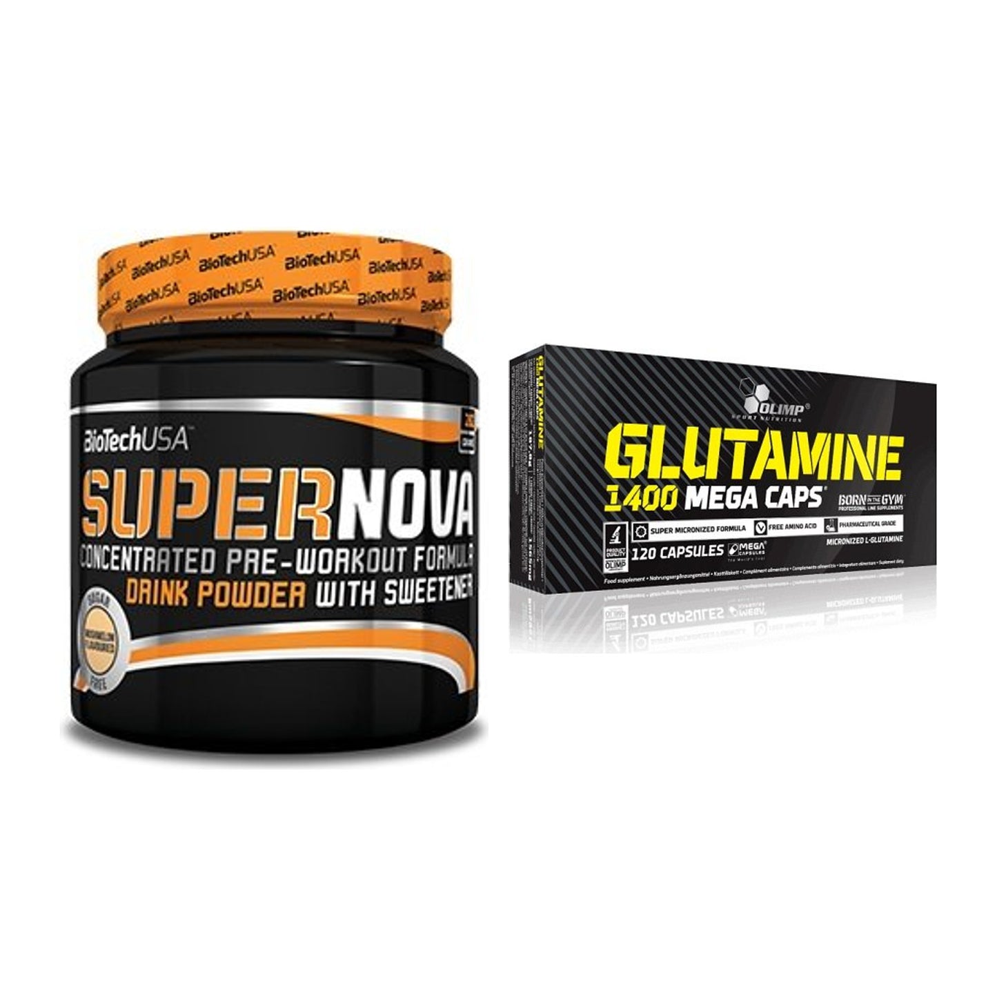 Trainings-Set: BioTech Supernova + Olimp L-Glutamine Mega Caps – alle enthaltenen Artikel