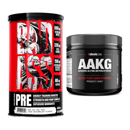 Trainings-Set: BAD ASS Pre + Sinob Core Arginin AAKG Pulver – alle enthaltenen Artikel
