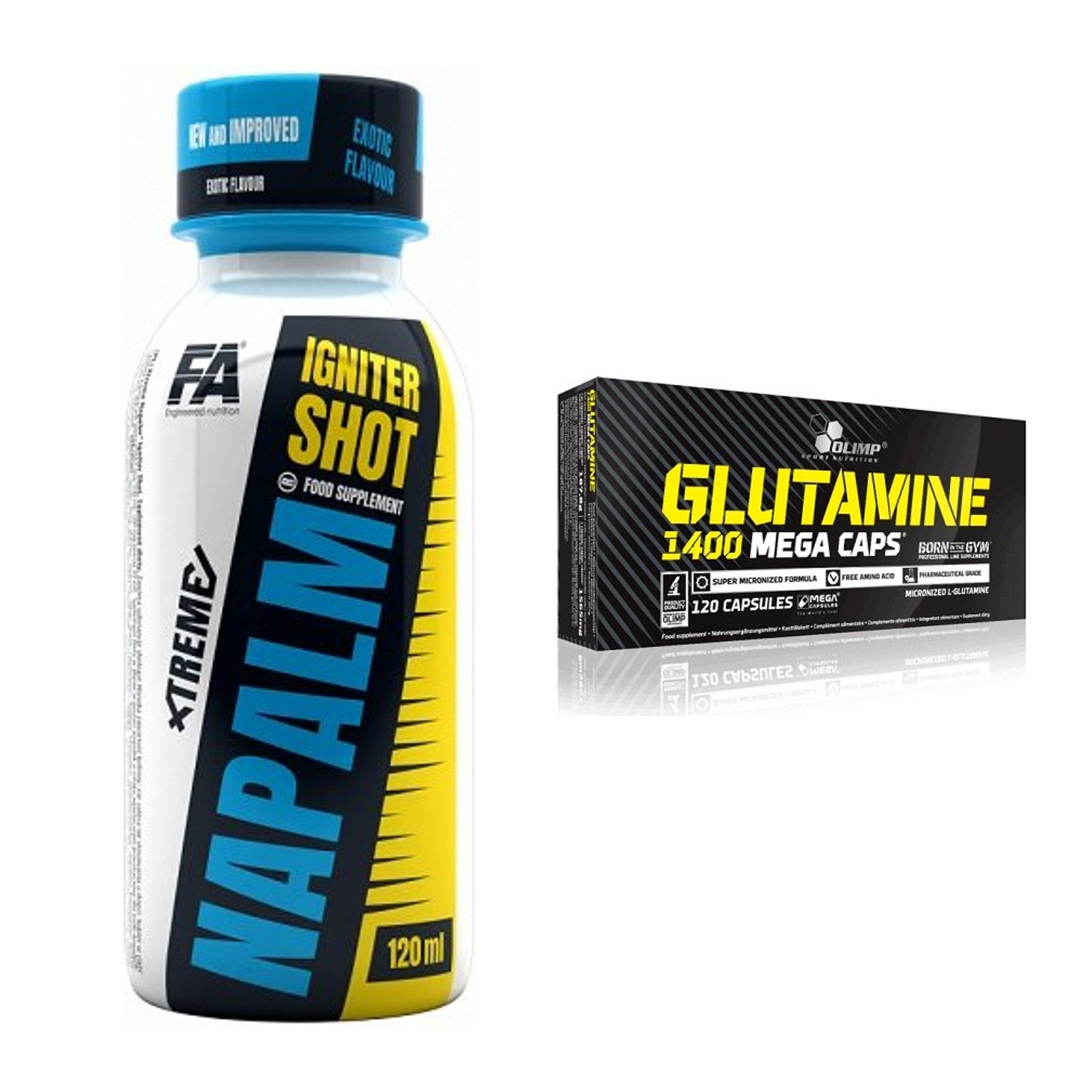 Trainings-Set: FA Nutrition Xtreme Napalm + Olimp L-Glutamine Mega – alle enthaltenen Artikel