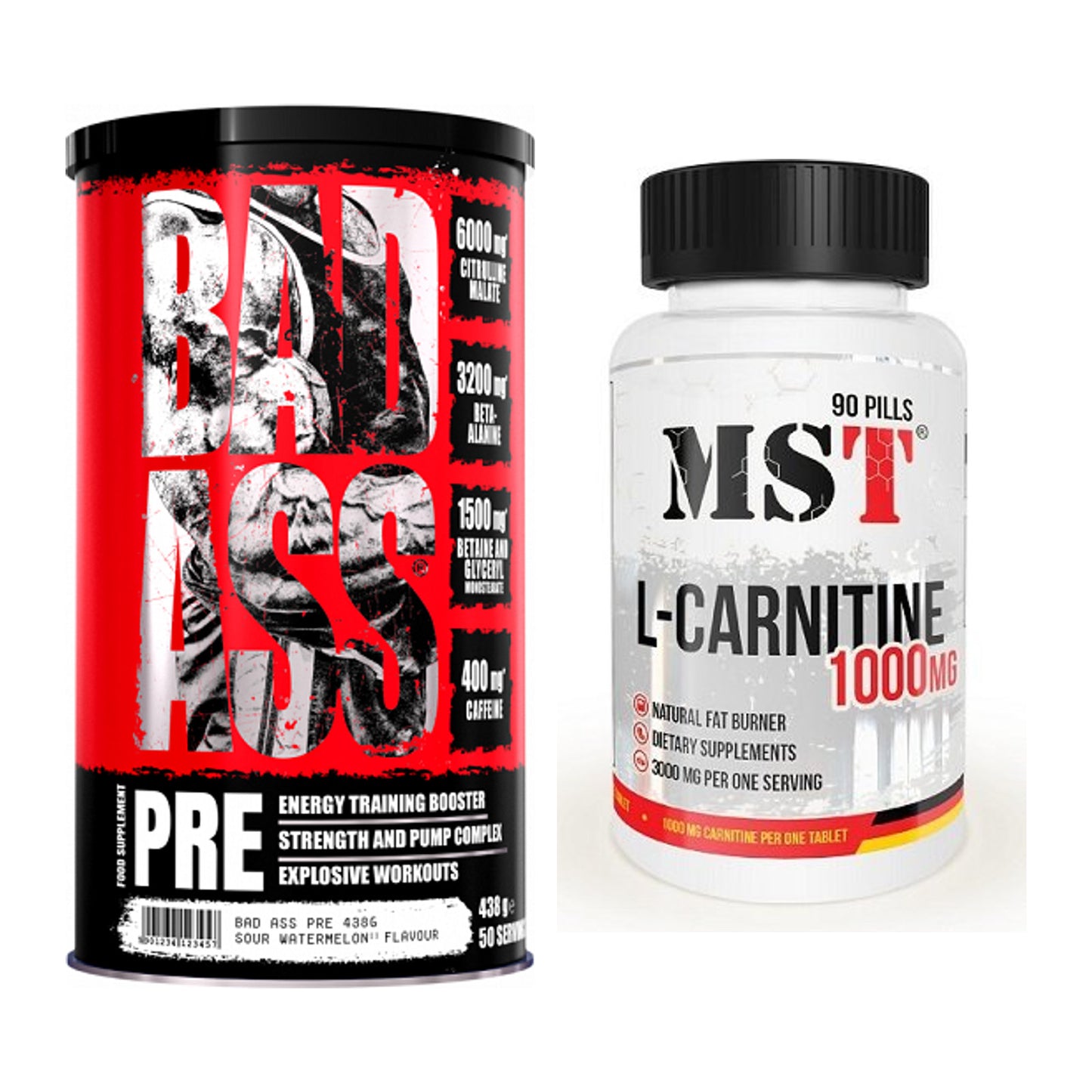 Trainings-Set: BAD ASS Pre + MST L-Carnitine 1000 (90 Tabl.) – alle enthaltenen Artikel