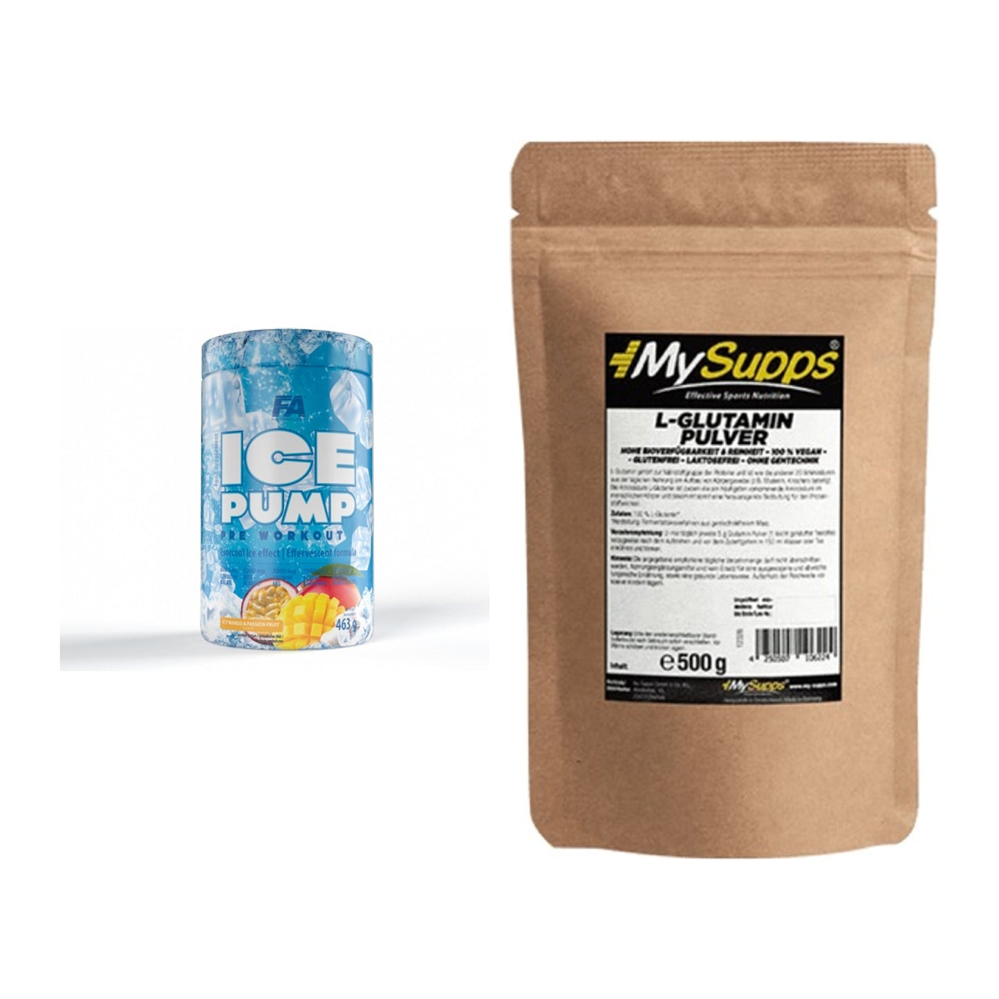Trainings-Set: FA Nutrition ICE Pump Pre-Workout + MySupps Glutamine – alle enthaltenen Artikel