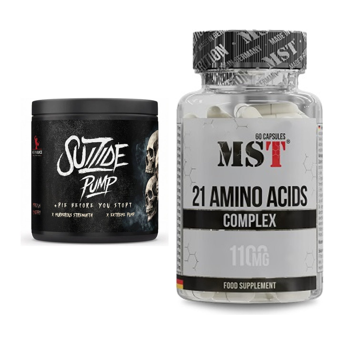 Trainings-Set: #GYMJUICE SUIZIDE PUMP + MST 21 Amino Acids – alle enthaltenen Artikel