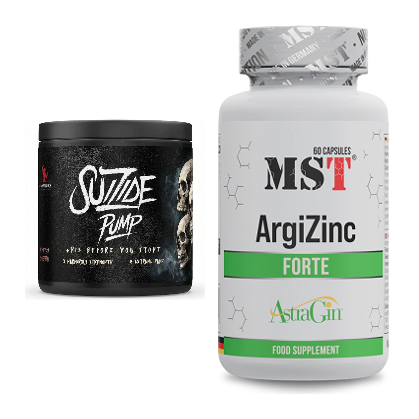 Trainings-Set: #GYMJUICE SUIZIDE PUMP 300g (Fresh + MST ArgiZinc Forte – alle enthaltenen Artikel