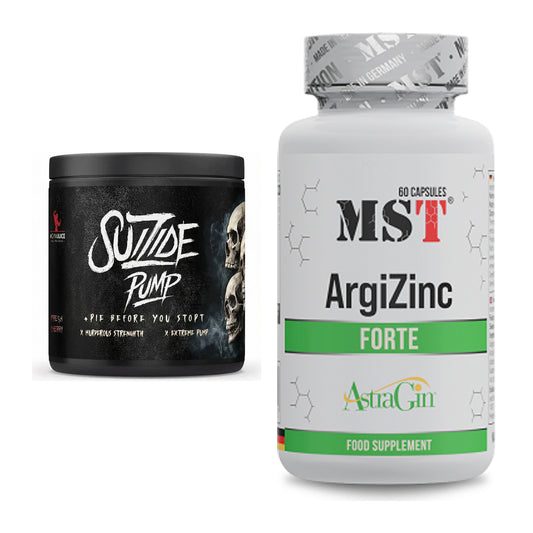 Trainings-Set: #GYMJUICE SUIZIDE PUMP 300g (Fresh + MST ArgiZinc Forte – alle enthaltenen Artikel