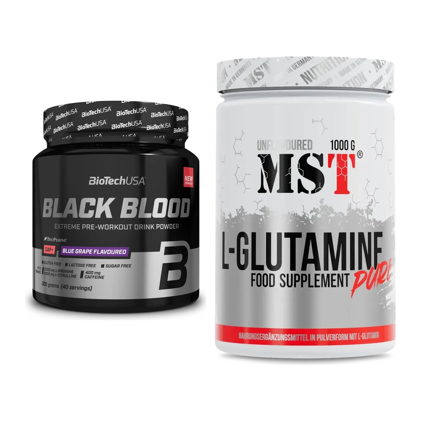 Trainings-Set: BioTech Black Blood CAF+ 300g (80 + MST Glutamine – alle enthaltenen Artikel