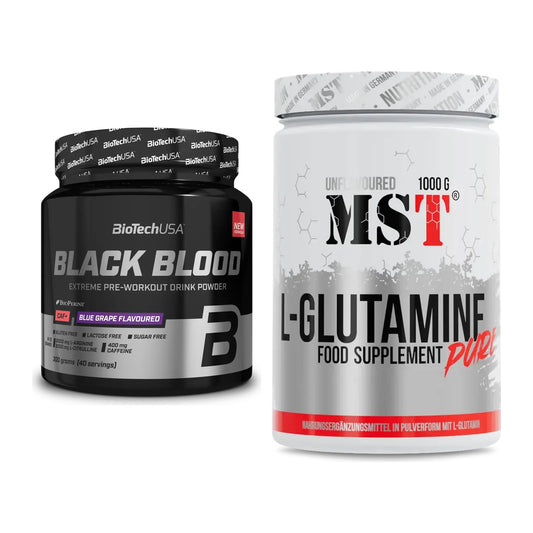 Trainings-Set: BioTech Black Blood CAF+ 300g (80 + MST Glutamine – alle enthaltenen Artikel