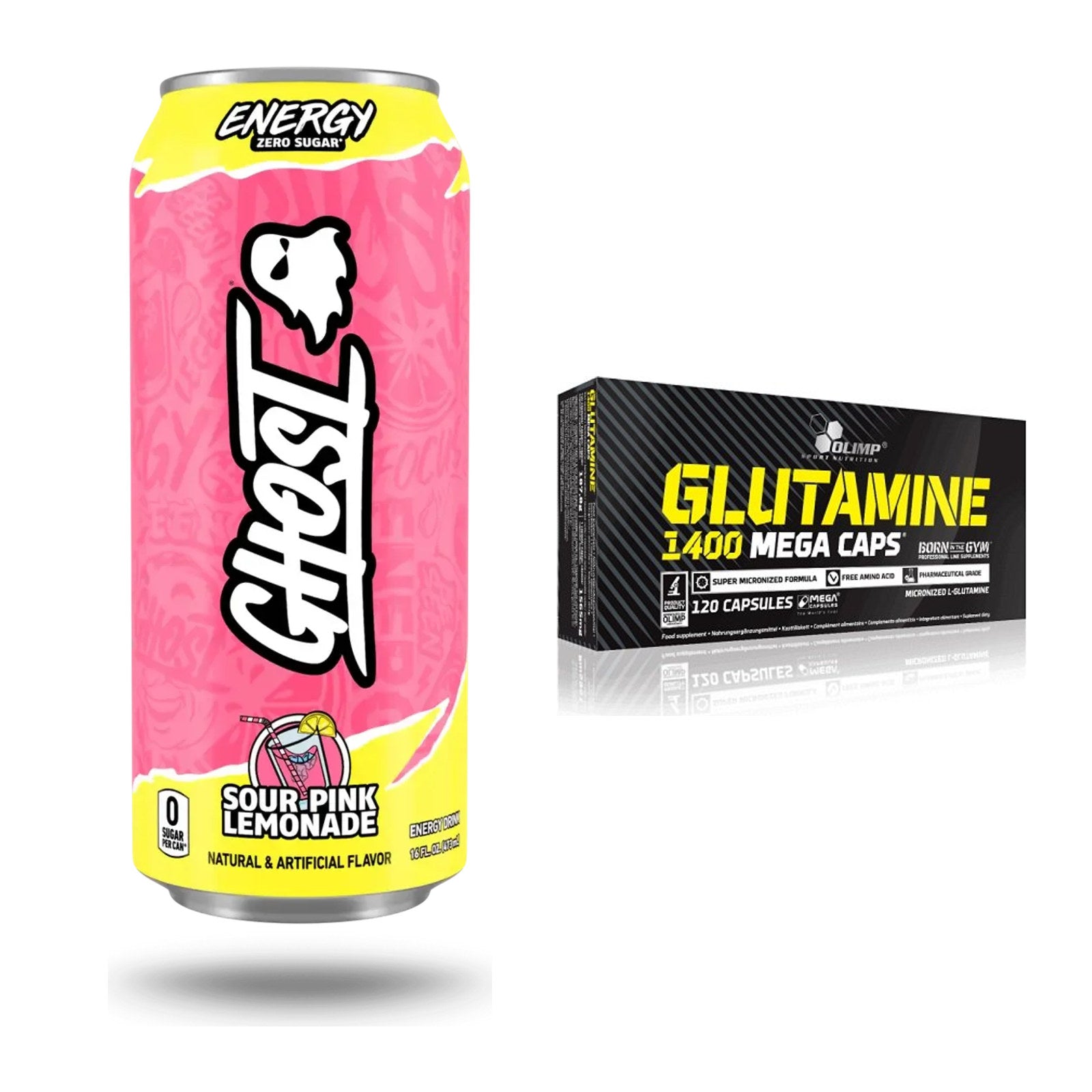 Trainings-Set: Ghost Energy + Olimp L-Glutamine Mega Caps – alle enthaltenen Artikel