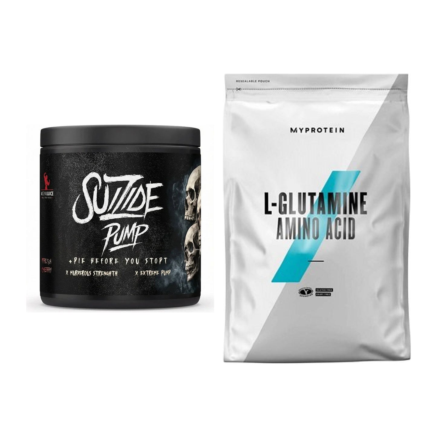 Trainings-Set: #GYMJUICE SUIZIDE PUMP 300g (Fresh + MyProtein Glutamin – alle enthaltenen Artikel