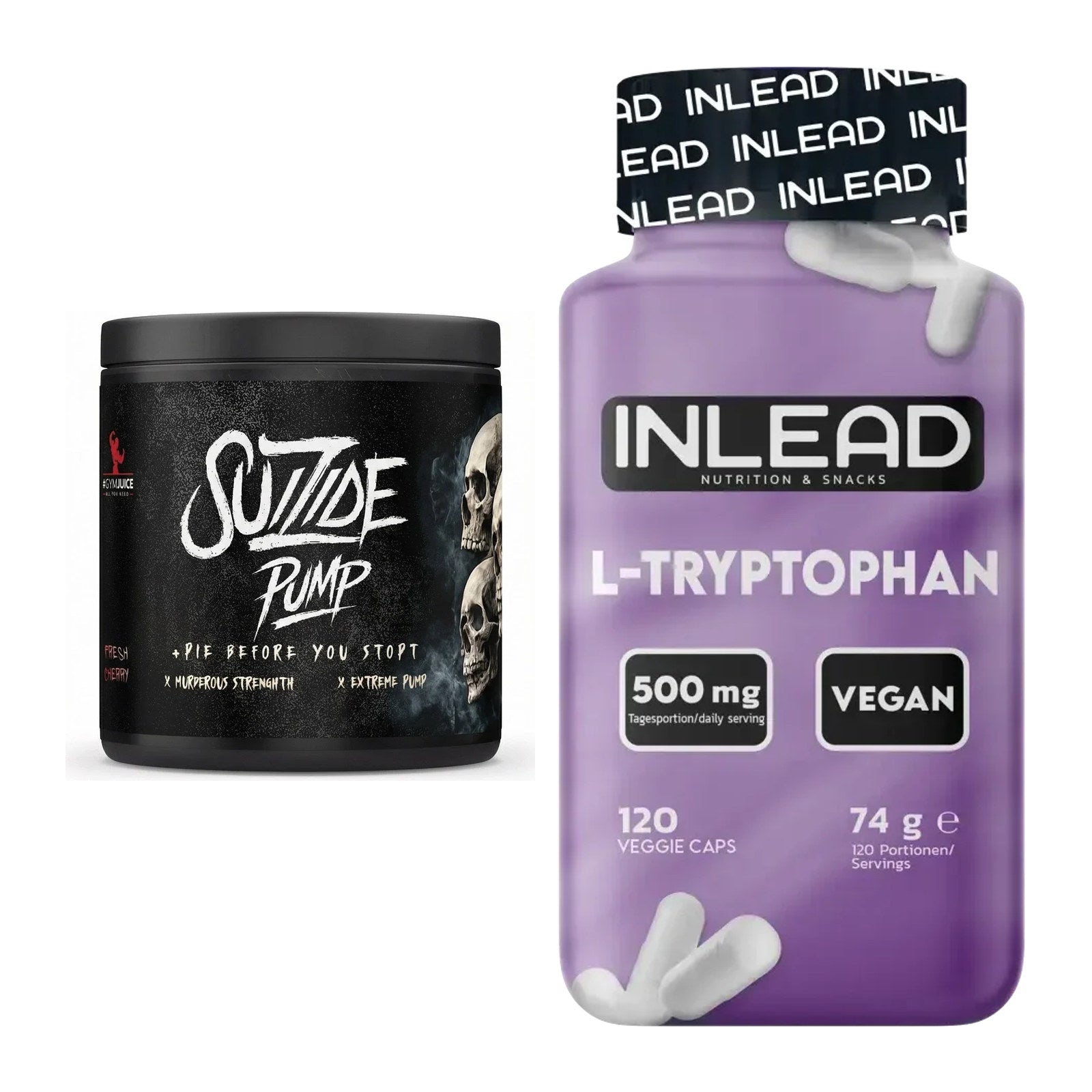 Trainings-Set: #GYMJUICE SUIZIDE PUMP + INLEAD L-Tryptophan 500mg – alle enthaltenen Artikel
