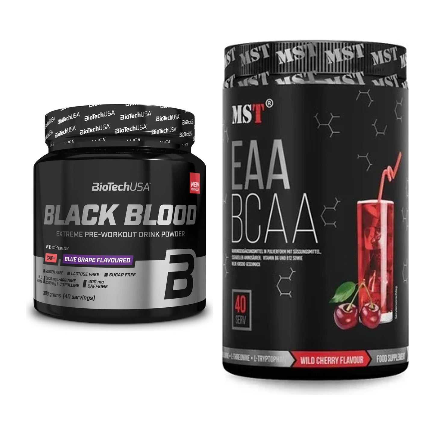 Trainings-Set: BioTech Black Blood CAF+ 300g (80 + MST EAA & BCAA – alle enthaltenen Artikel