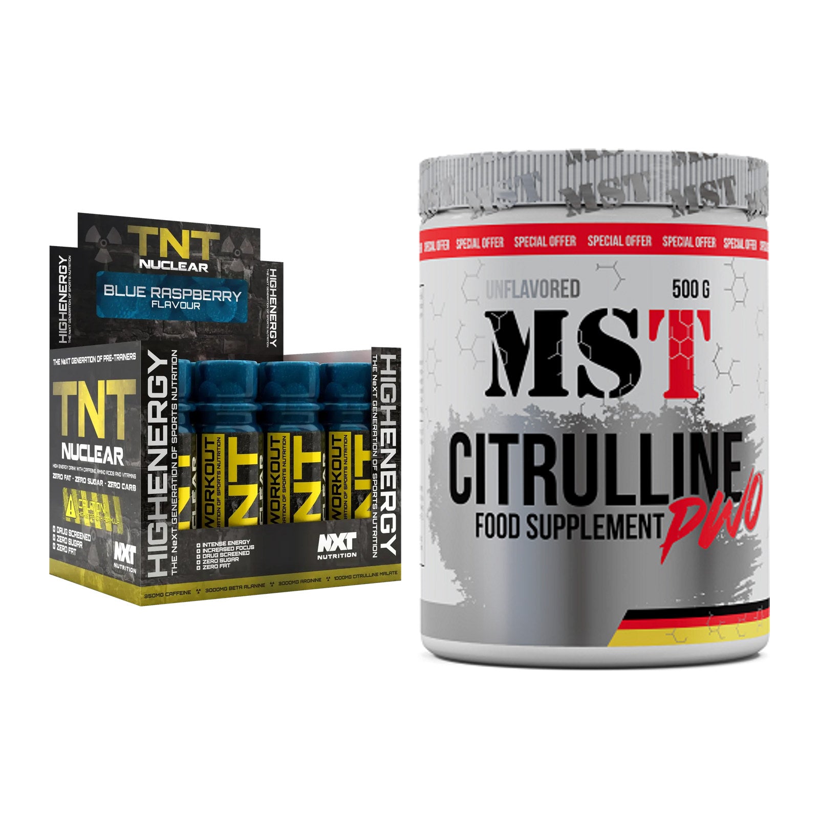 Trainings-Set: NXT Nutrition TNT Nuclear + MST Citrulline Malat 500g – alle enthaltenen Artikel