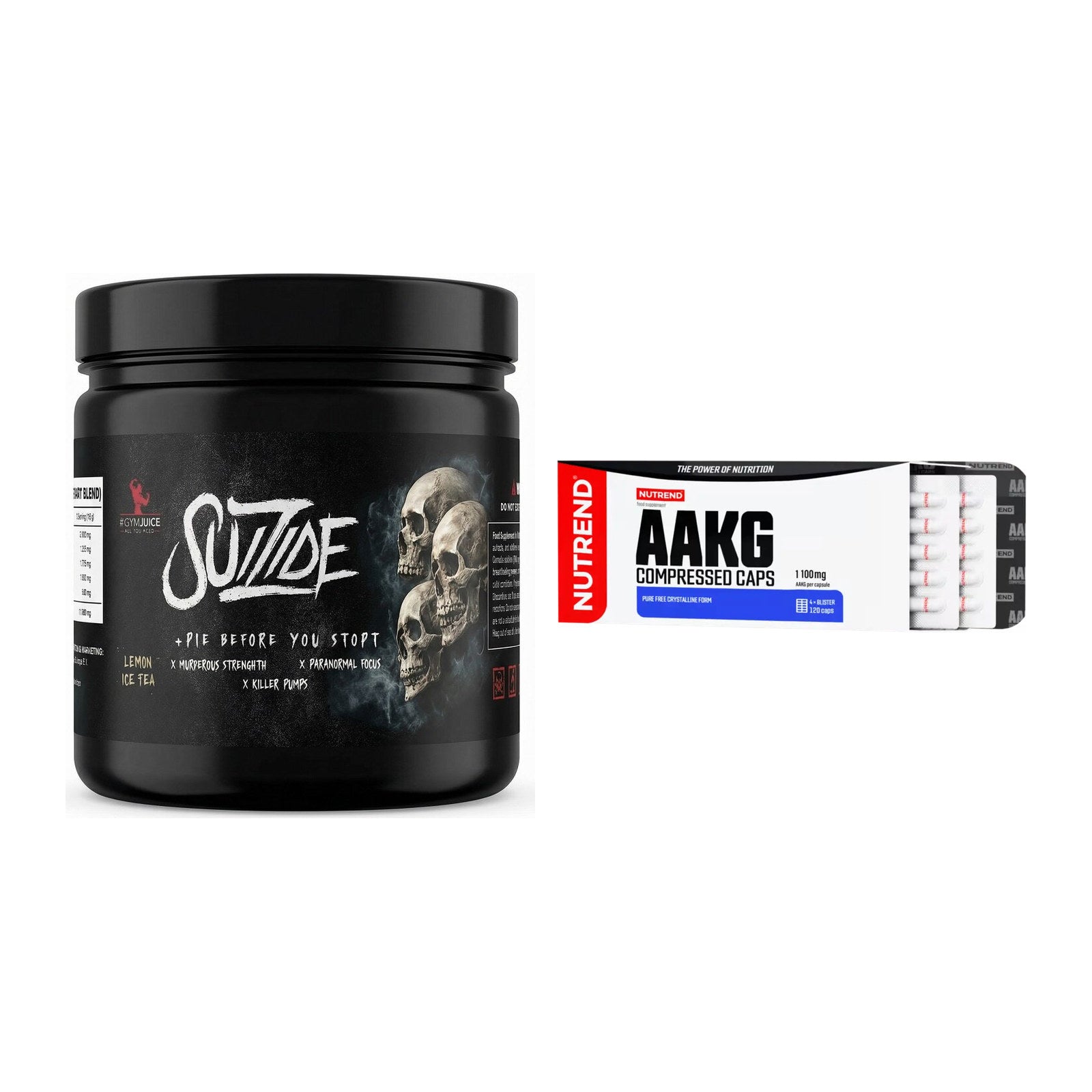 Trainings-Set: #GYMJUICE SUIZIDE Booster + Nutrend AAKG Compressed – alle enthaltenen Artikel