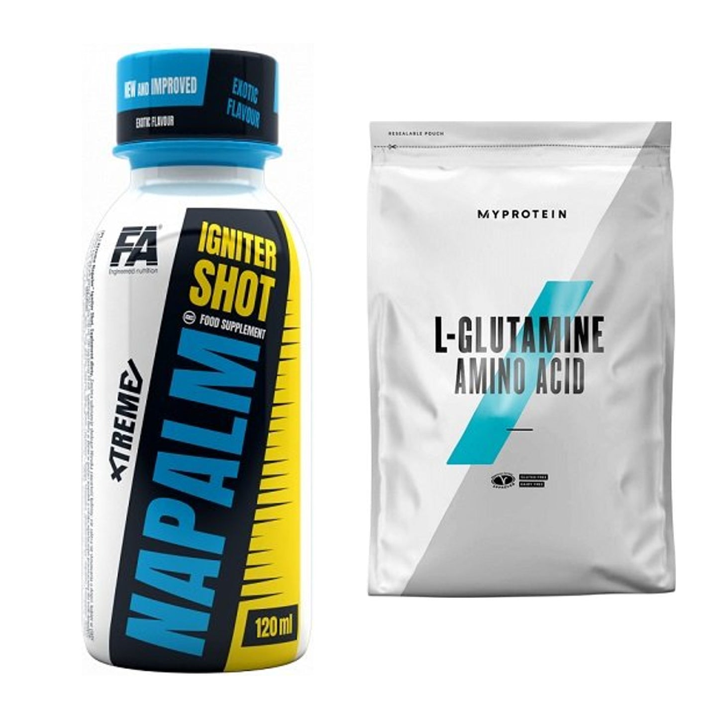 Trainings-Set: FA Nutrition Xtreme Napalm Igniter + MyProtein Glutamin – alle enthaltenen Artikel