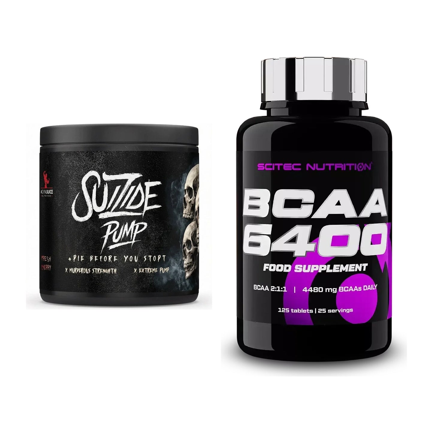 Trainings-Set: #GYMJUICE SUIZIDE PUMP 300g (Fresh + Scitec BCAA 6400 – alle enthaltenen Artikel