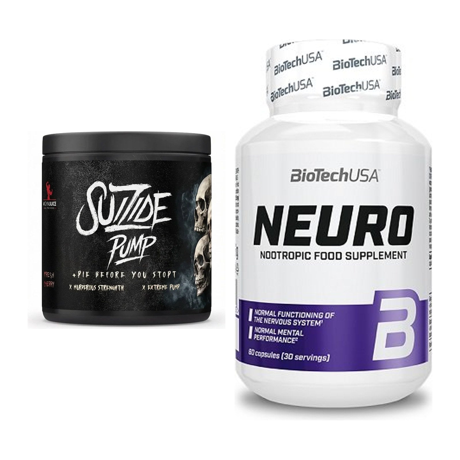 Trainings-Set: #GYMJUICE SUIZIDE PUMP 300g (Fresh + BioTech Neuro – alle enthaltenen Artikel