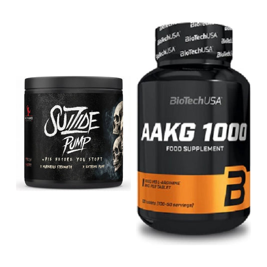 Trainings-Set: #GYMJUICE SUIZIDE PUMP + BioTech AAKG 1000mg 100 Tabl. – alle enthaltenen Artikel