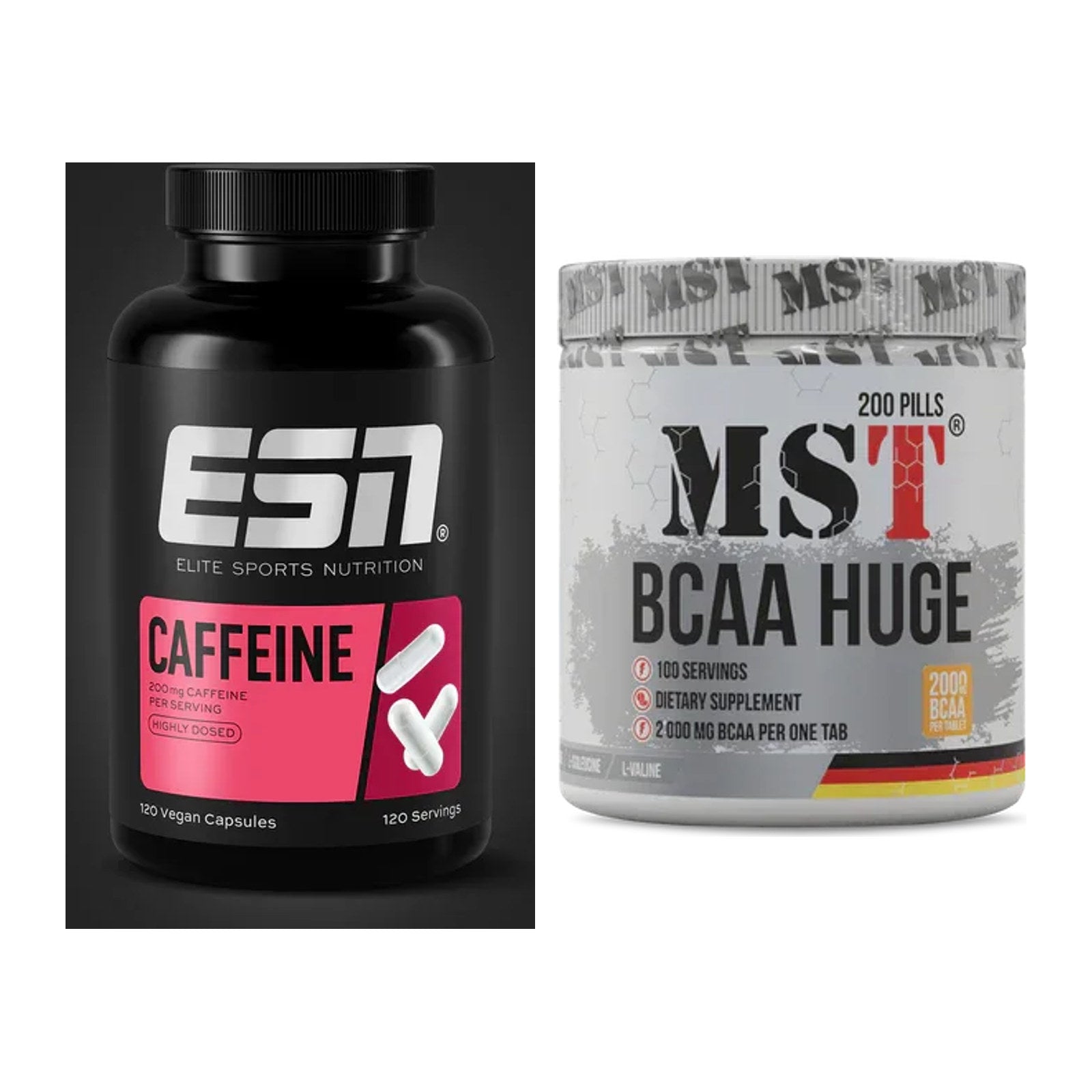 Trainings-Set: ESN Caffeine Caps + MST BCAA Huge 200 Tabl./ 2gr pro – alle enthaltenen Artikel