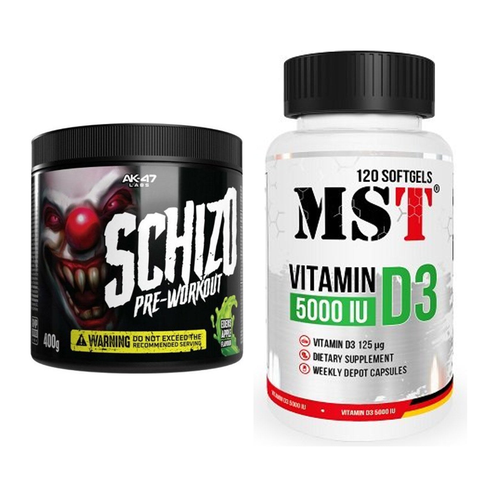 Trainings-Set: AK47 Labs Schizo + MST Vitamin D3 5000IU 120 – alle enthaltenen Artikel