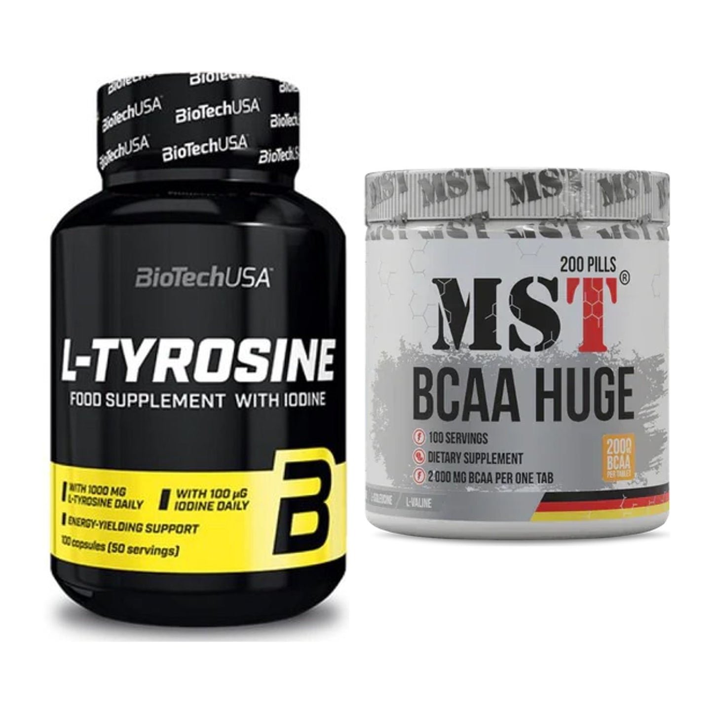 Trainings-Set: BioTech Tyrosine + MST BCAA Huge 200 Tabl./ 2gr pro – alle enthaltenen Artikel