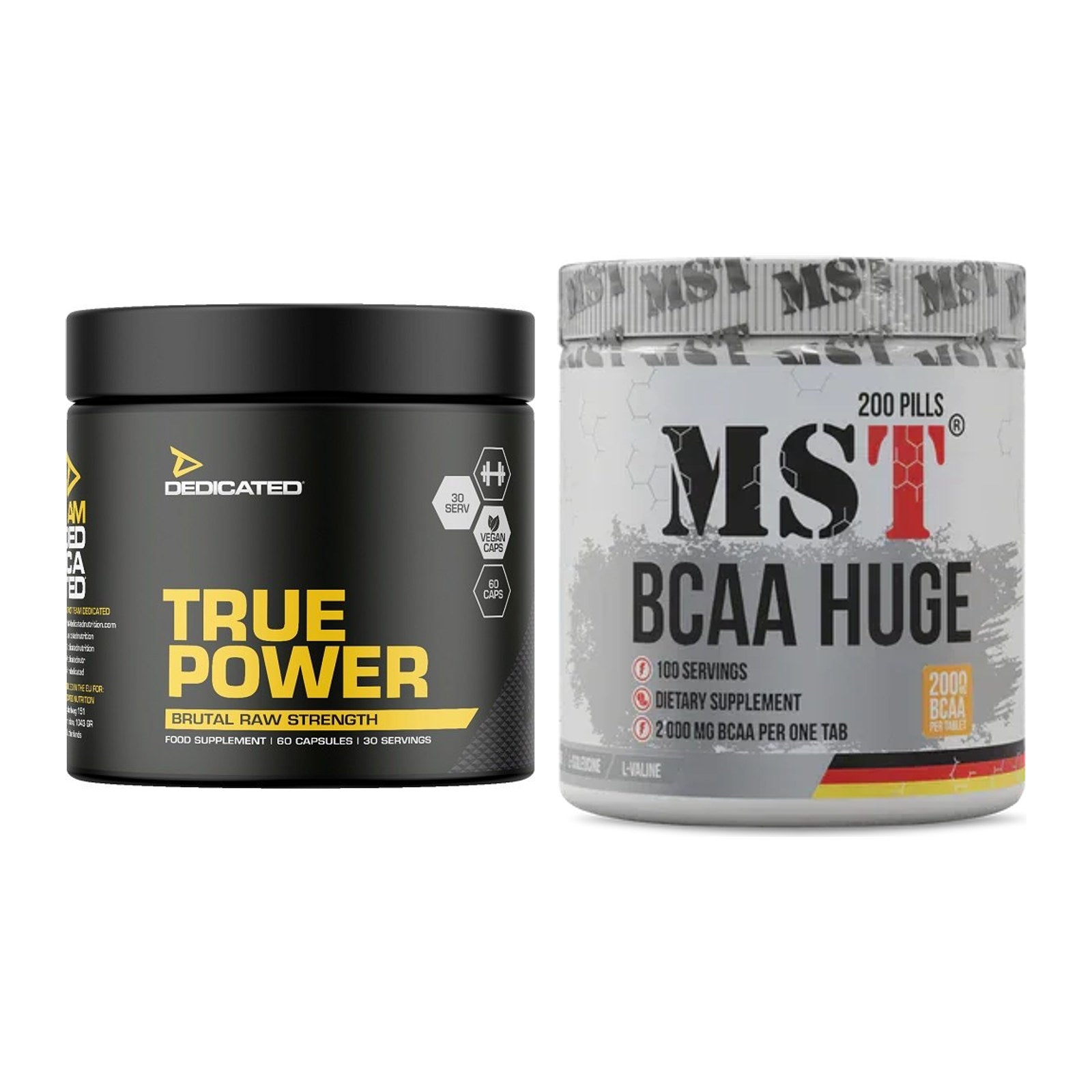 Trainings-Set: Dedicated True Power + MST BCAA Huge 200 Tabl./ 2gr pro – alle enthaltenen Artikel