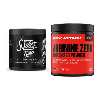Trainings-Set: #GYMJUICE SUIZIDE PUMP + Body Attack 100 % Arginine – alle enthaltenen Artikel