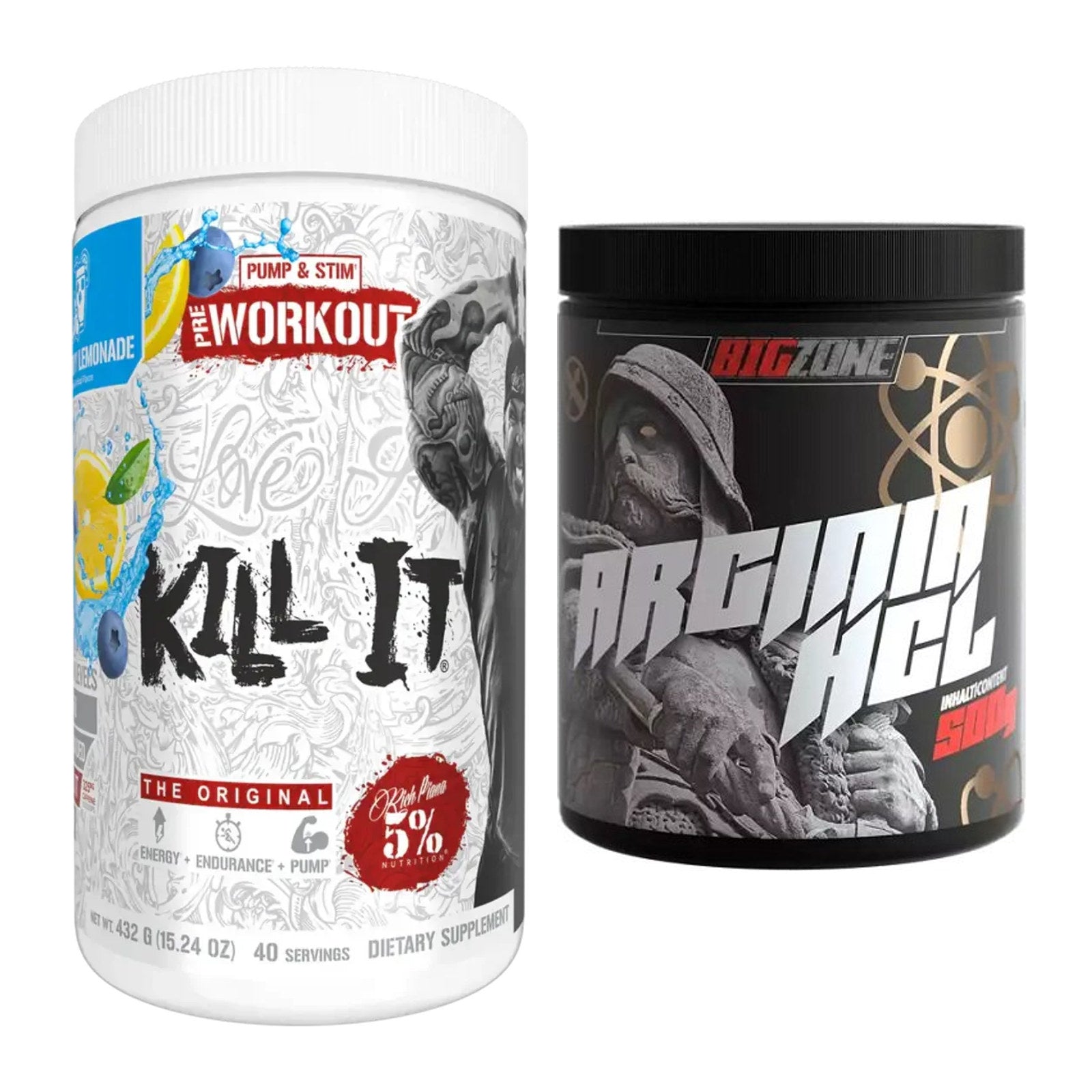 Trainings-Set: Rich Piana 5% Nutrition Kill It + Big Zone Arginine HCl – alle enthaltenen Artikel