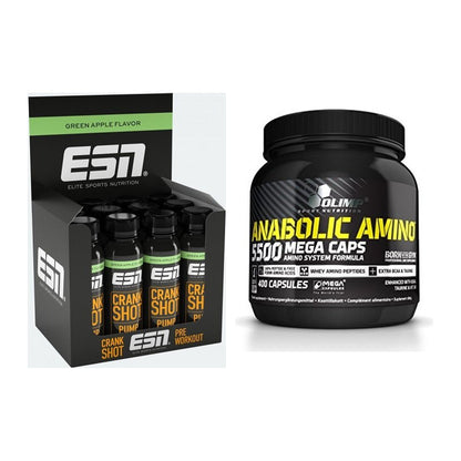 Trainings-Set: ESN Crank Pump Shot + Olimp Anabolic Amino 5500 Mega – alle enthaltenen Artikel