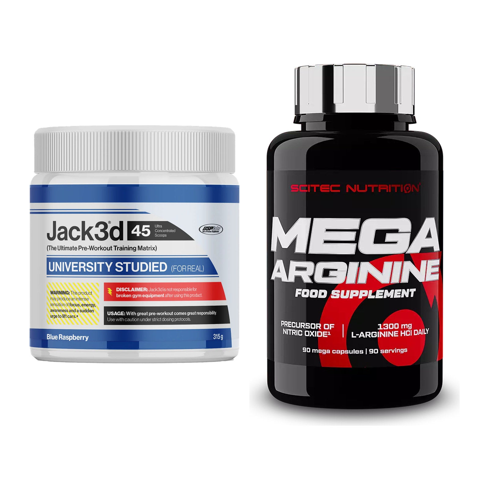 Trainings-Set: USP Labs Jack3d 45 Serv. + Scitec Mega Arginine – alle enthaltenen Artikel