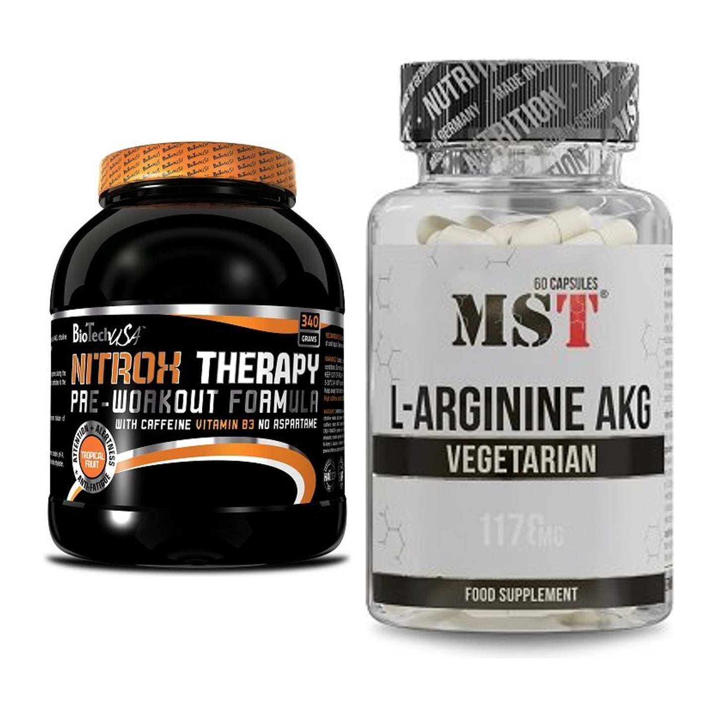 Trainings-Set: BioTech NitroX Therapy + MST Arginin AAKG 1178mg – alle enthaltenen Artikel