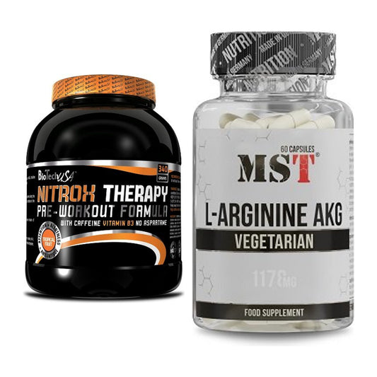 Trainings-Set: BioTech NitroX Therapy + MST Arginin AAKG 1178mg – alle enthaltenen Artikel