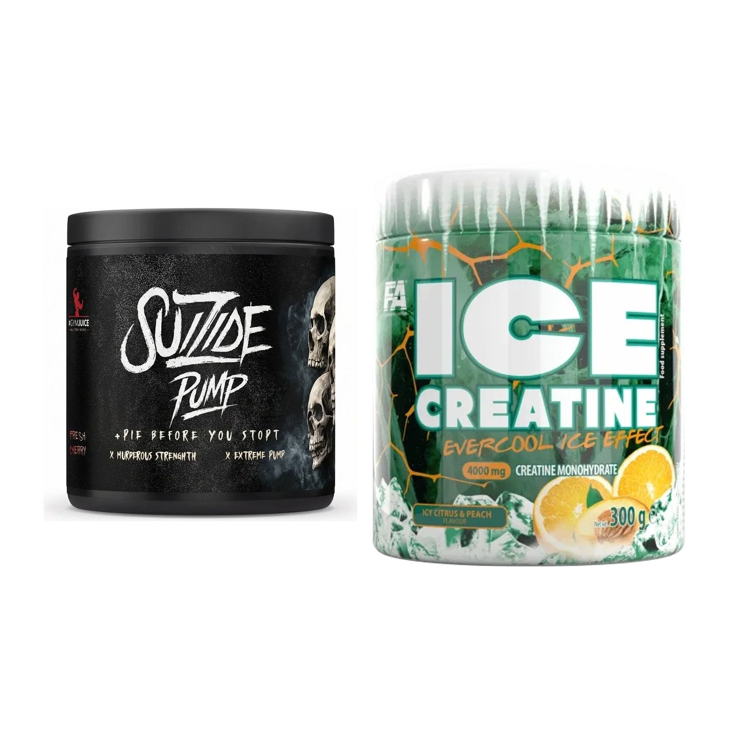 Тренировъчен комплект: #GYMJUICE SUICIDE PUMP + FA Nutrition ICE Creatine - всички артикули са включени