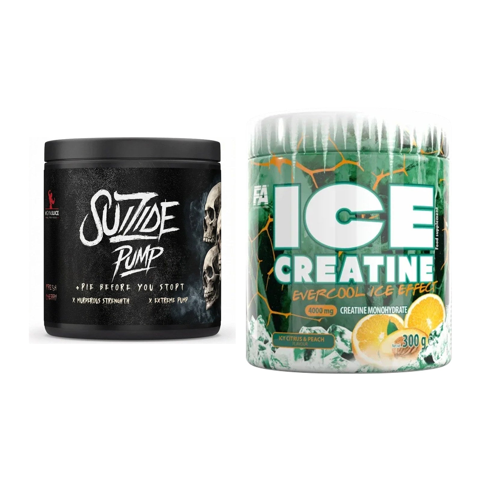 Тренировъчен комплект: #GYMJUICE SUICIDE PUMP + FA Nutrition ICE Creatine - всички артикули са включени