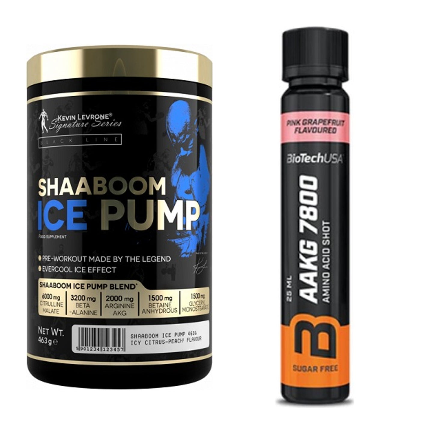 Trainings-Set: Kevin Levrone Shaaboom Ice Pump + BioTech AAKG 7800 – alle enthaltenen Artikel
