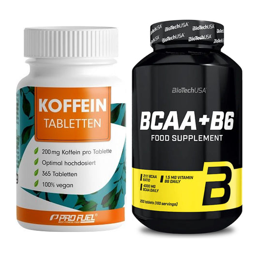 Harjoitussarja: ProFuel kofeiini (200mg) + BioTech BCAA+B6 200 tabs - kaikki tuotteet mukana