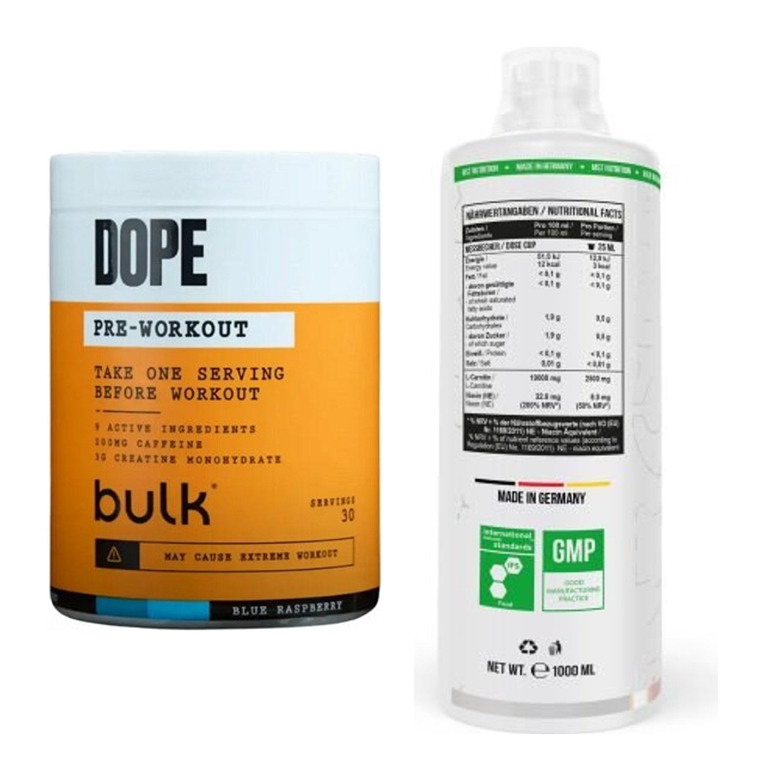 Trainings-Set: Bulk Dope Pre-Workout 30 + MST L-Carnitine 100.000 – alle enthaltenen Artikel