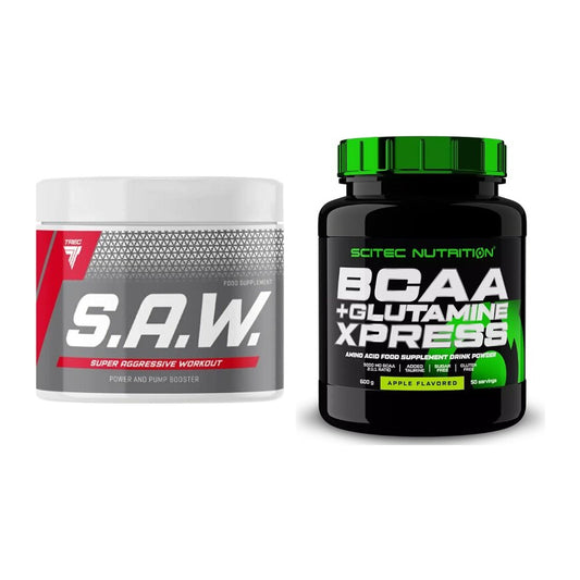 Тренировъчен комплект: Trec Nutrition SAW Booster + Scitec BCAA+ глутамин - всички включени артикули