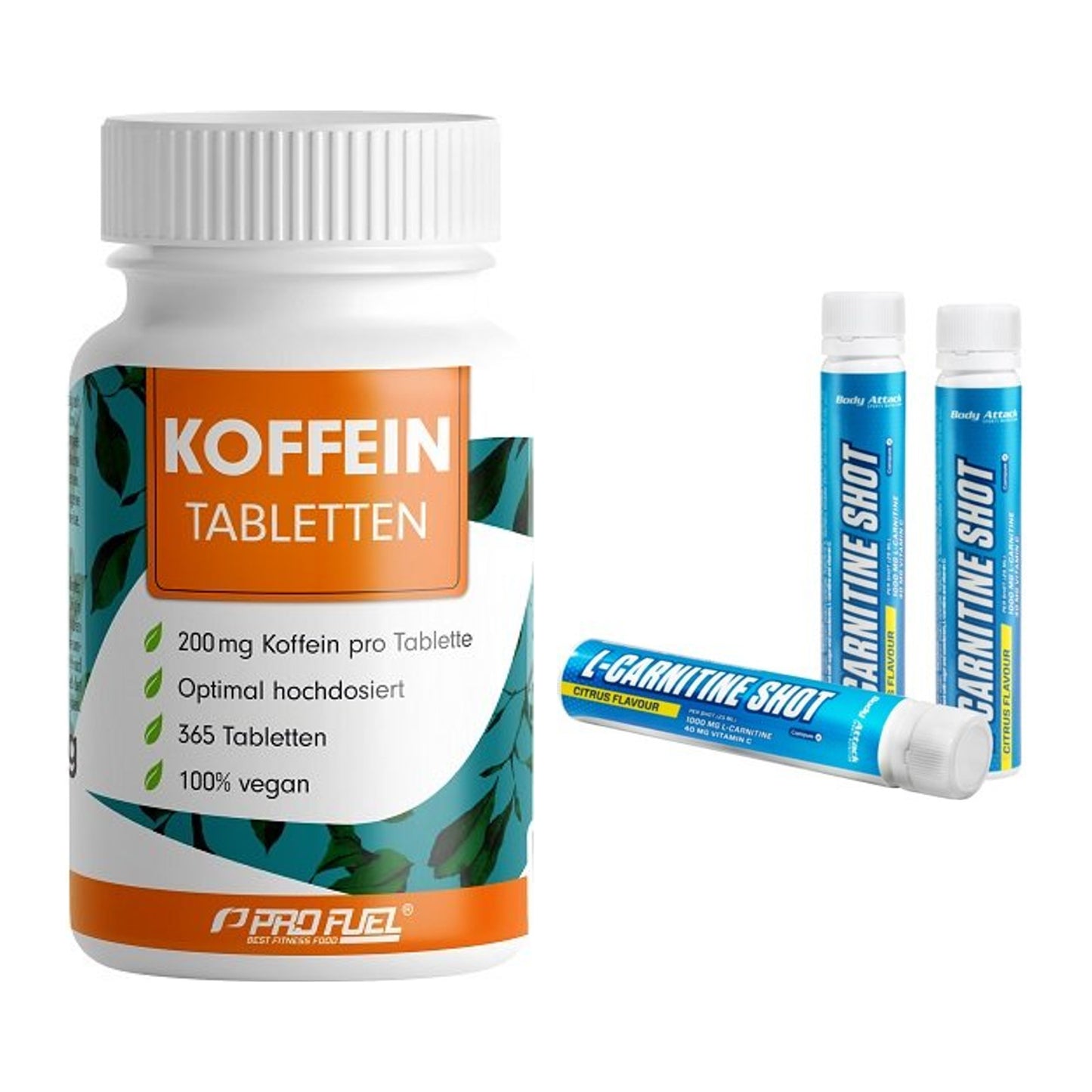 Trainings-Set: ProFuel Koffein (200mg) + Body Attack L-Carnitine Shots – alle enthaltenen Artikel