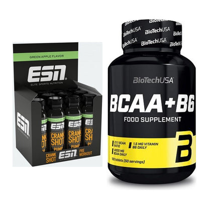 Trainings-Set: ESN Crank Pump Shot + BioTech BCAA+B6 100 Tabl – alle enthaltenen Artikel