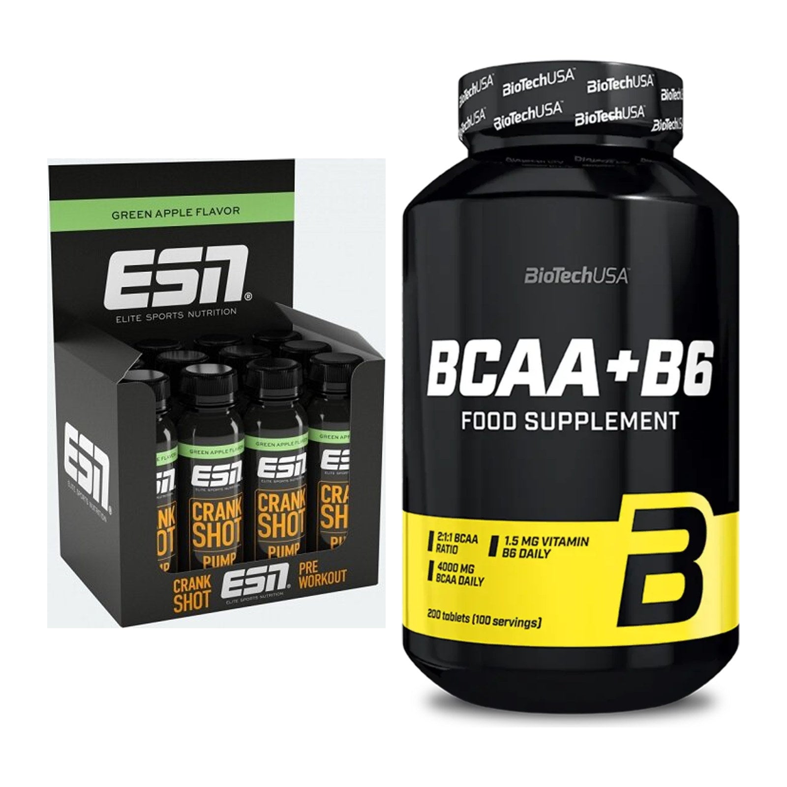 Trainings-Set: ESN Crank Pump Shot + BioTech BCAA+B6 200 Tabl – alle enthaltenen Artikel