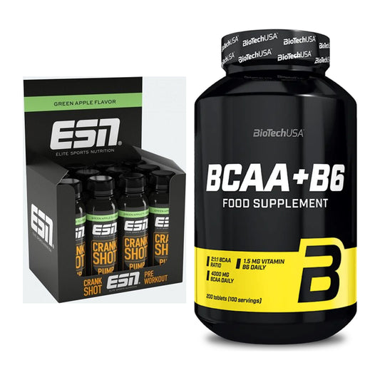 Trainings-Set: ESN Crank Pump Shot + BioTech BCAA+B6 200 Tabl – alle enthaltenen Artikel