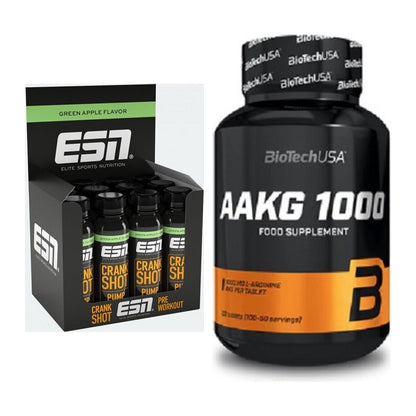 Trainings-Set: ESN Crank Pump Shot + BioTech AAKG 1000mg 100 Tabl. – alle enthaltenen Artikel